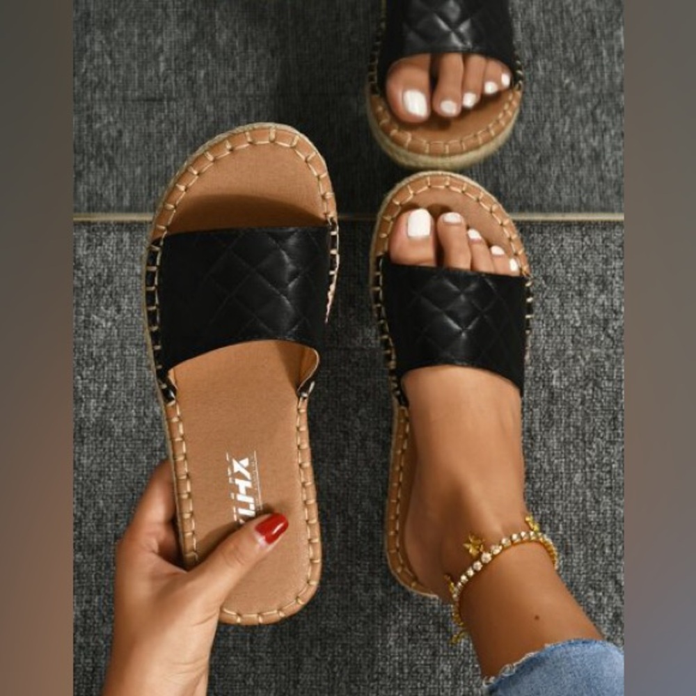 Quilted Espadrille Slide Sandals
